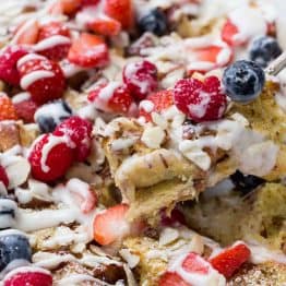 French Toast Casserole served out of the baking dish