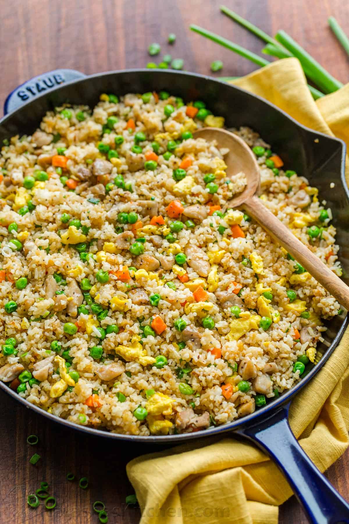 Chicken fried rice in skillet