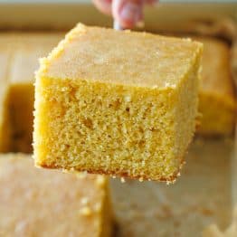 best homemade Cornbread recipe cut from a full pan
