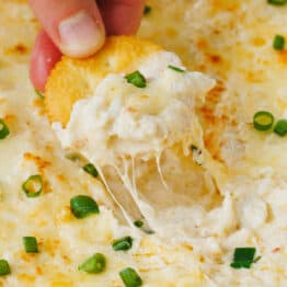 Crab Meat dip with cheese pull on cracker