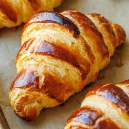 Golden baked, flaky croissant