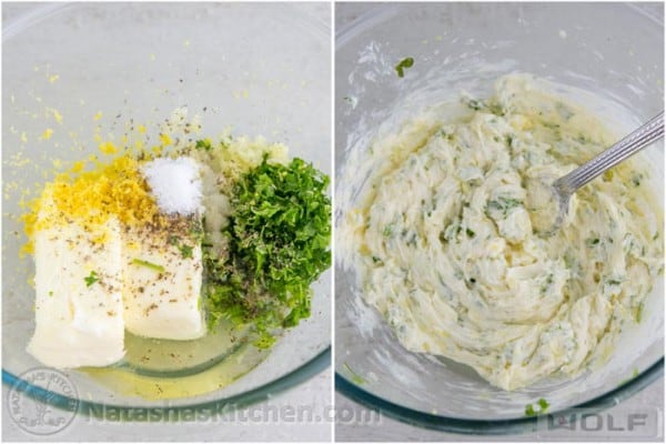 mashing together flavored butter ingredients for turkey