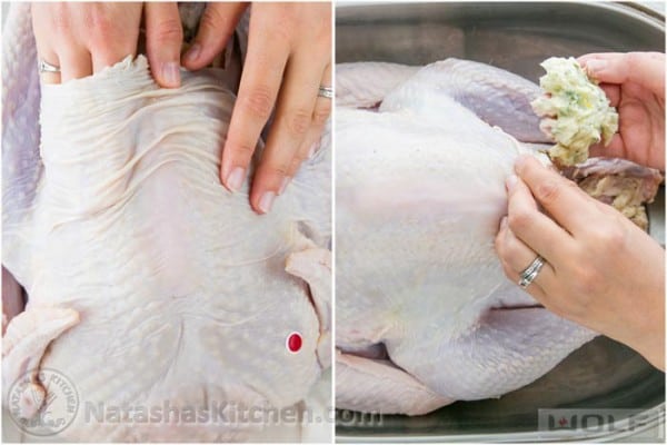 Loosening turkey skin to stuff with flavored butter
