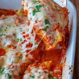 the best Manicotti recipe with three cheeses and homemade marinara sauce
