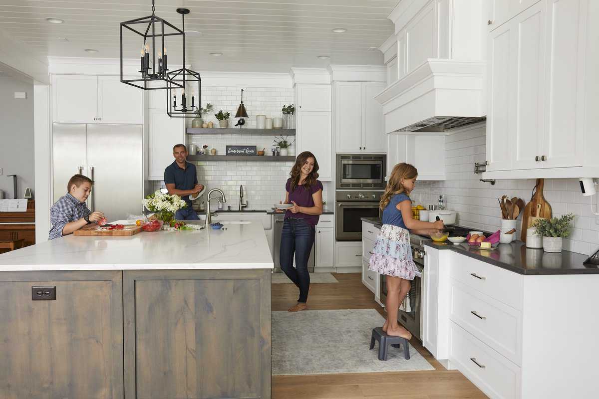 Natasha's family prepping food in the kitchen