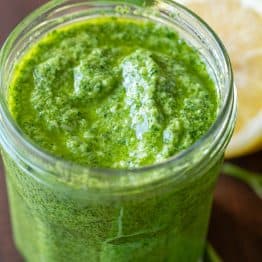 Basil pesto recipe in glass jar