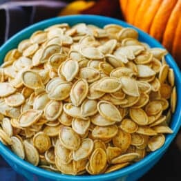 Roasted pumpkin seeds in bowl