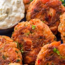 Salmon patties served with tartar sauce