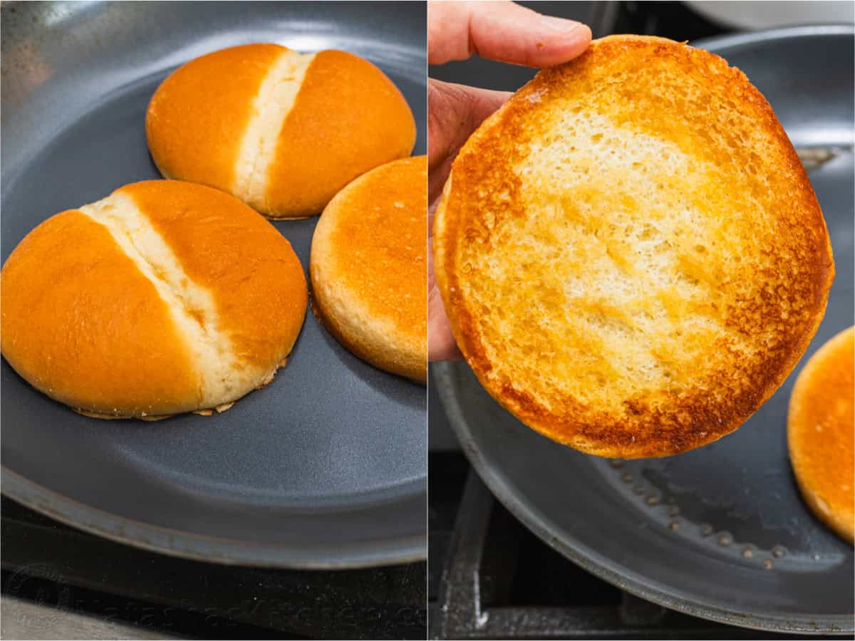 Toasting buttered buns for serving sloppy joes