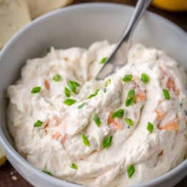 The best Smoked Salmon Dip Recipe with cream cheese, lemon juice, chives, and smoked salmon