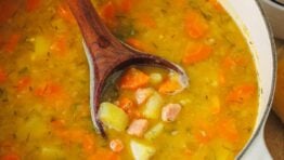 split pea soup served in a pot
