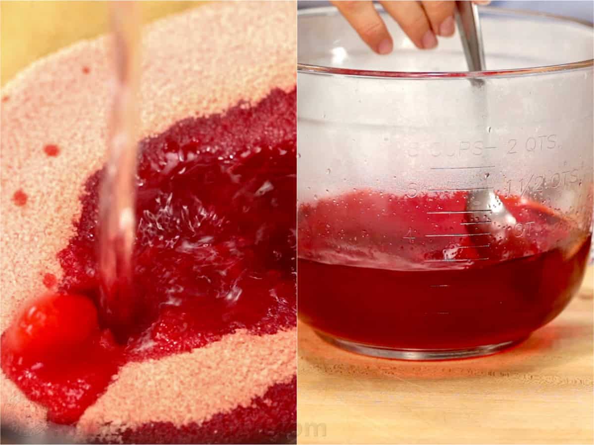 How to make Strawberry jelly using a spoon in a measuring cup