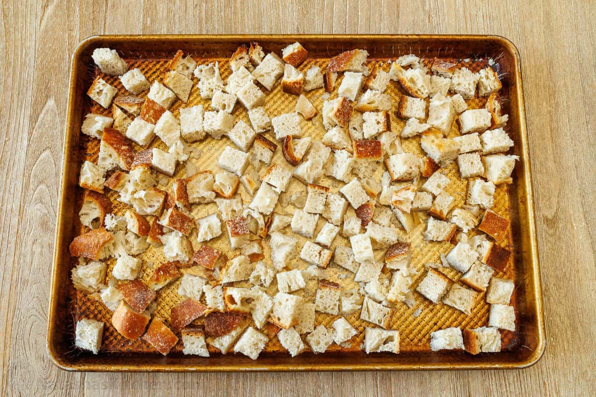 How to toast bread on a sheet pan for croutons or stuffing