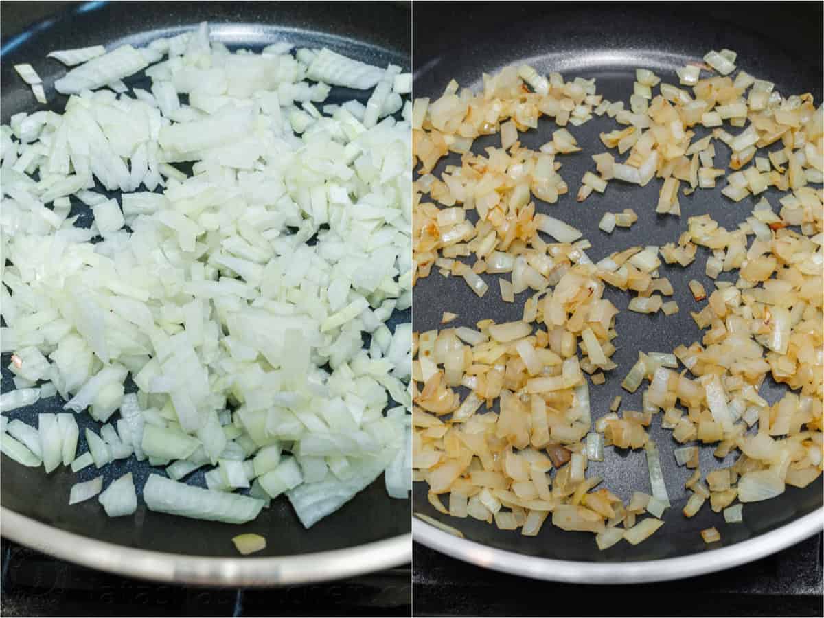 Sautéing onion on a skillet until golden