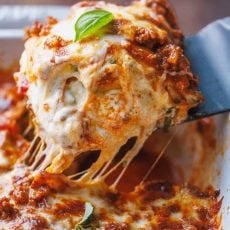 close up photo of zucchini lasagna being served